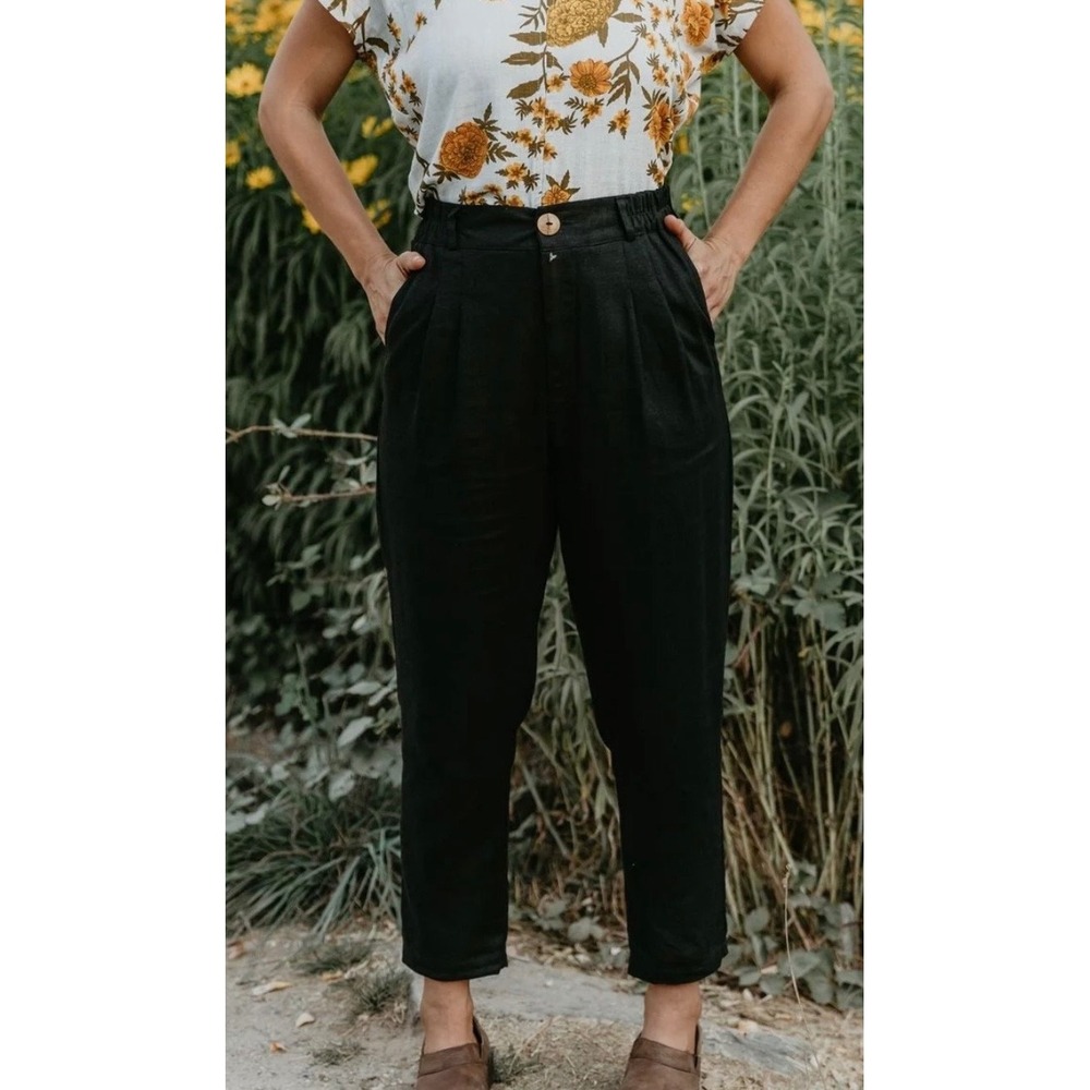 Field Day California Black Cotton Peefect Pleated Trousers Size Medium